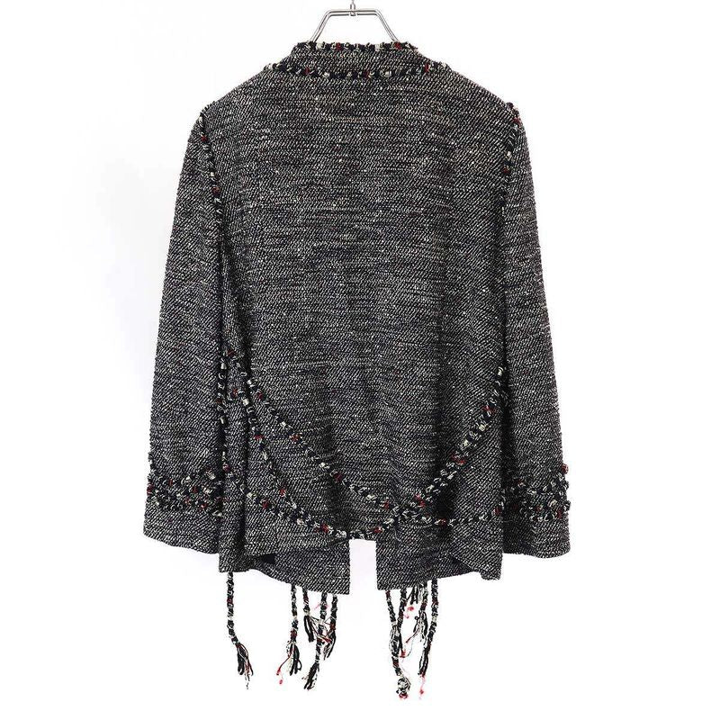 Chanel No Collar Tweed Cord Jacket P37633v27256 Navy 42