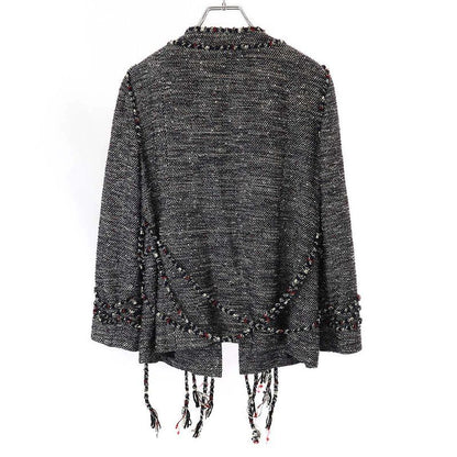 Chanel No Collar Tweed Cord Jacket P37633v27256 Navy 42