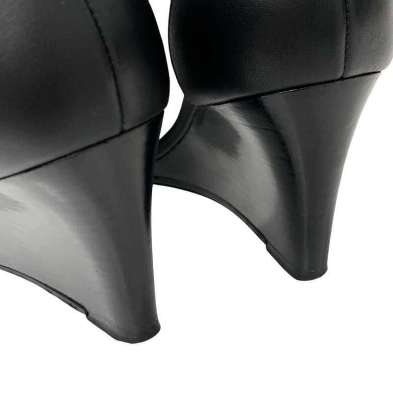 Hermes Legend Sandals Shoes Leather Black Wedge Sole Ankle Strap