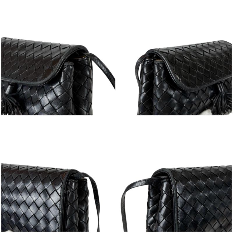 Bottega Veneta Mini Shoulder Bag Tassel Fringe Intrecciato Leather Black