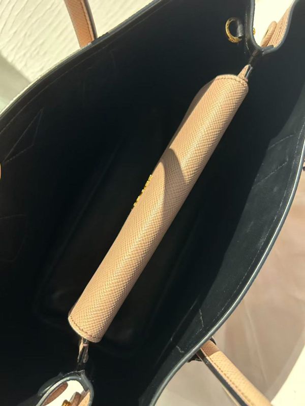 Prada Double Bag Saffiano Leather Triangle Logo Cameo Shopping Bag