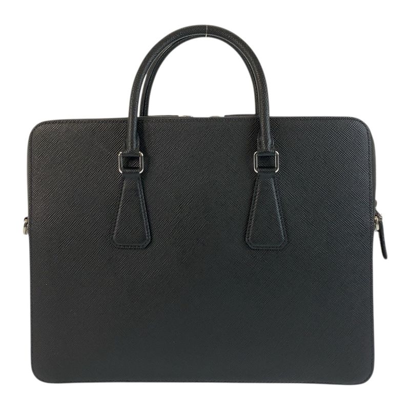 Prada Saffiano Black Silver Hardware Leather Business Bag Briefcase Men 505510