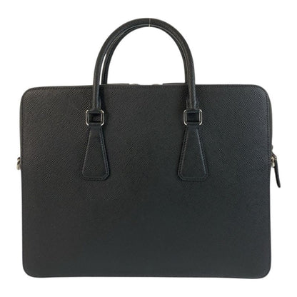 Prada Saffiano Black Silver Hardware Leather Business Bag Briefcase Men 505510