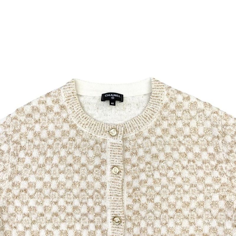 Chanel Knit Cardigan P75778k 10873 Nr135 23b White Gold 40 Size Chanel