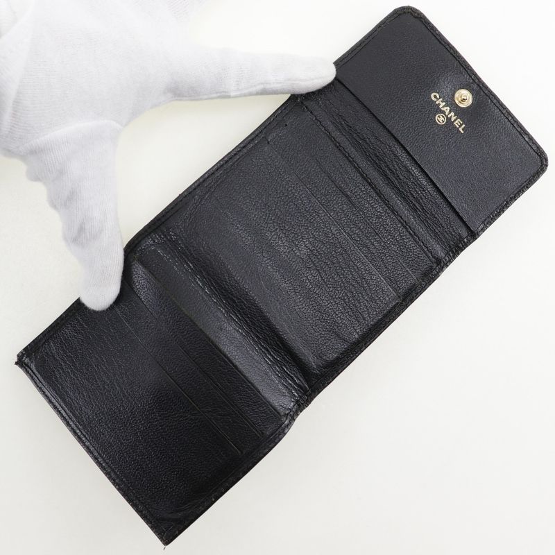 Chanel Coco Mark W Hook A13456 Calf Black Ladies Bifold Wallet