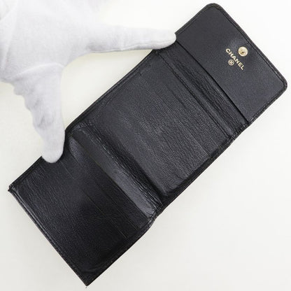 Chanel Coco Mark W Hook A13456 Calf Black Ladies Bifold Wallet