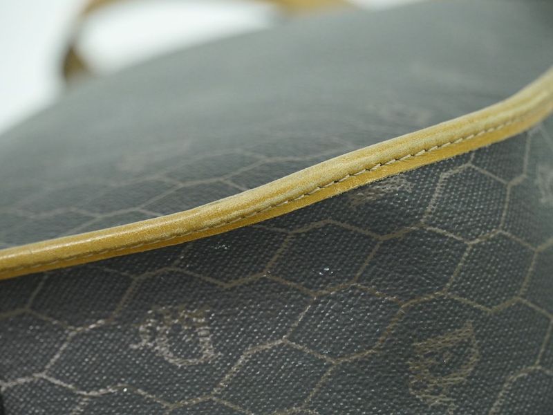 Authentic Christian DIOR Honeycomb Pattern Shoulder Bag Pochette PVC Black Bag