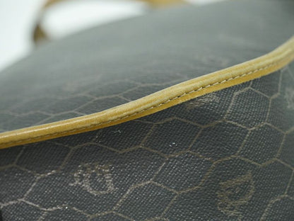 Authentic Christian DIOR Honeycomb Pattern Shoulder Bag Pochette PVC Black Bag