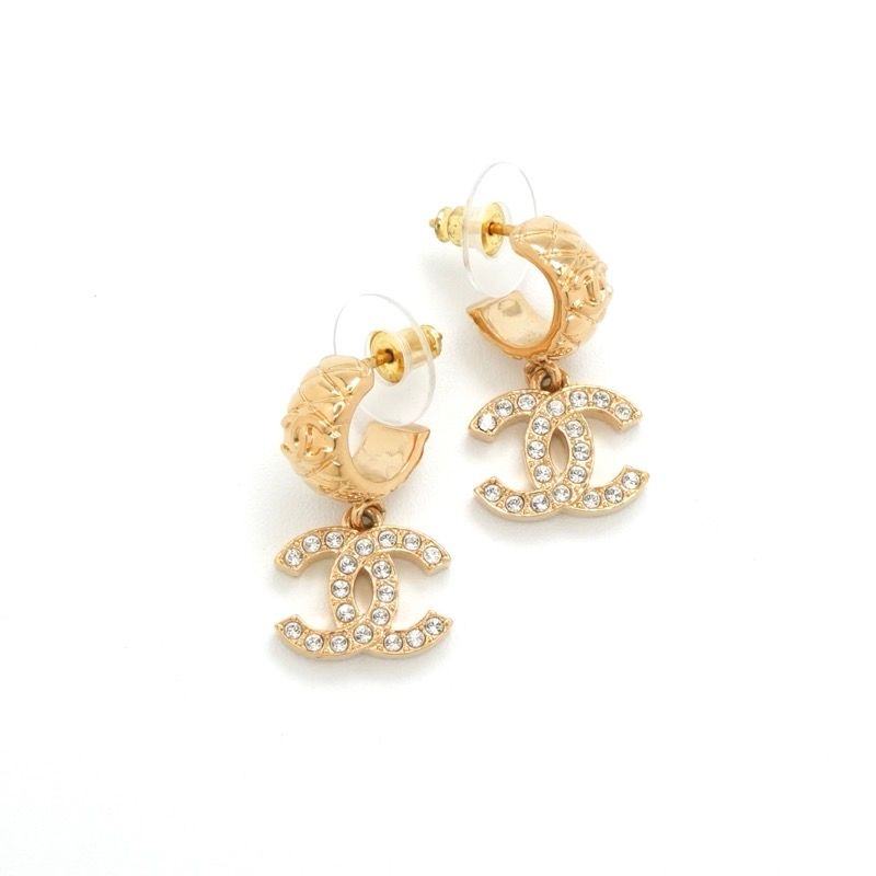 Chanel Earrings Earring Gold Coco Mark Rhinestone Half Hoop
