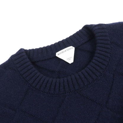 Bottega Veneta 751972 Wool Intrecciato Crew Neck Ribbed Sweater Knit Navy M