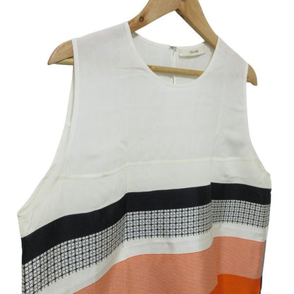 Good Celine Phoebe Period Silk Blend Striped Sleeveless Blouse 40 White And