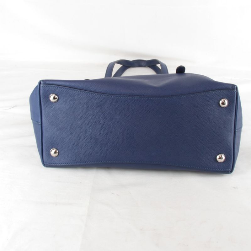 Prada Saffiano Triangle Logo Shoulder High Brand Tote Bag Leather Navy