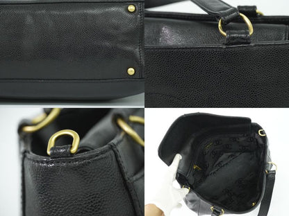 Authentic Chanel Coco Mark Shoulder Bag Tote Bag Caviar Skin Leather Black Coco