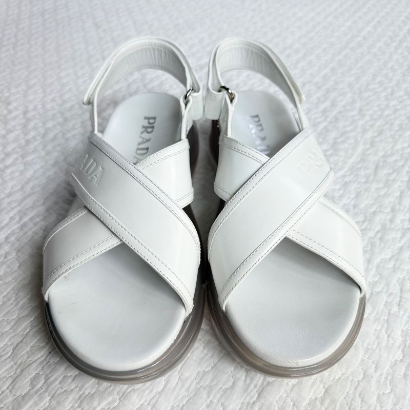 Prada Logo Thick Bottom Cloudbust Air Sandals Sport Sandals Cross Leather White