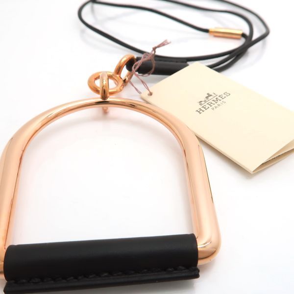 Hermes Equestre GM Necklace PG Pink Gold X Black Leather Same As Unused Box