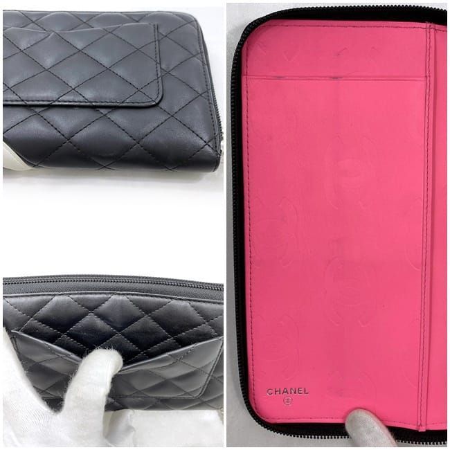 Chanel Round Zipper Long Wallet F21275 Black White