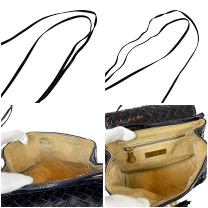 Bottega Veneta Mini Shoulder Bag Tassel Fringe Intrecciato Leather Black