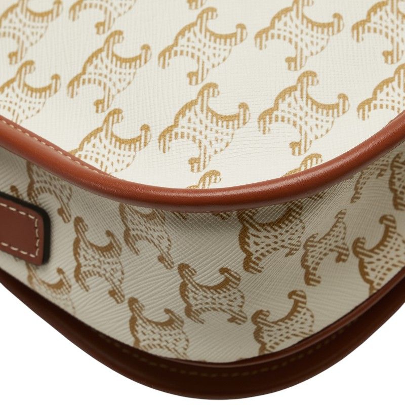 Celine Triomphe Crossbody Shoulder Bag White Brown PVC Leather Women's Celine