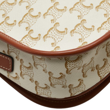 Celine Triomphe Crossbody Shoulder Bag White Brown PVC Leather Women's Celine