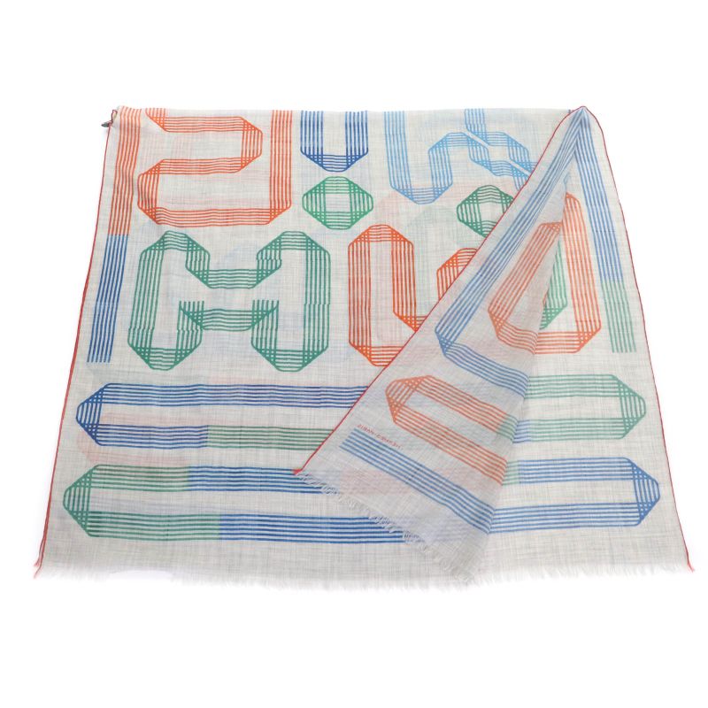 Hermes 2023 Rubans D'Hermes 100% Cashmere GRIS Chine/vert/or Rectangle All-over