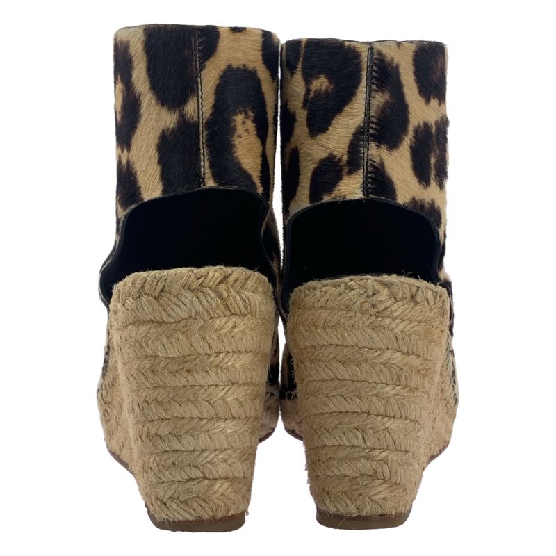 Celine - Leopard Print Halaco Center Zip Wedge Sole Sandals - 38 - Beige Brown