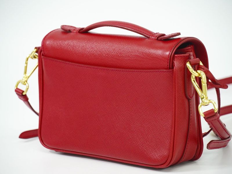 Authentic Prada Saffiano Leather 2WAY Shoulder Bag Handbag Pochette Red Bt0959