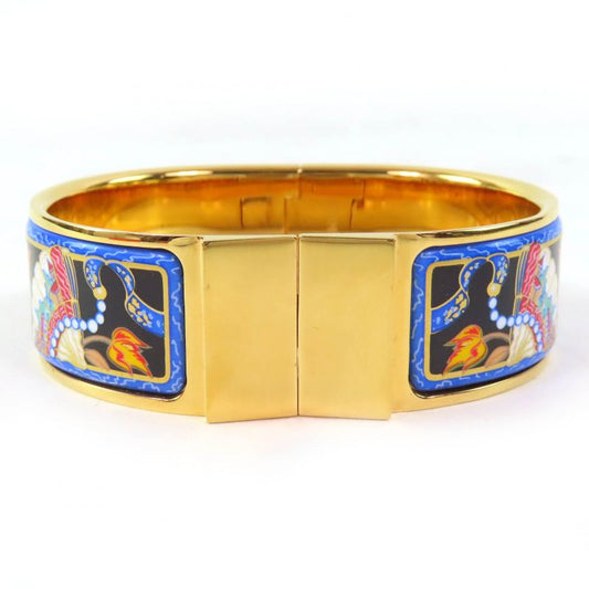 Hermes Roque Emile GM Fan Pattern Cloisonne Bangle Bracelet Accessory Gold