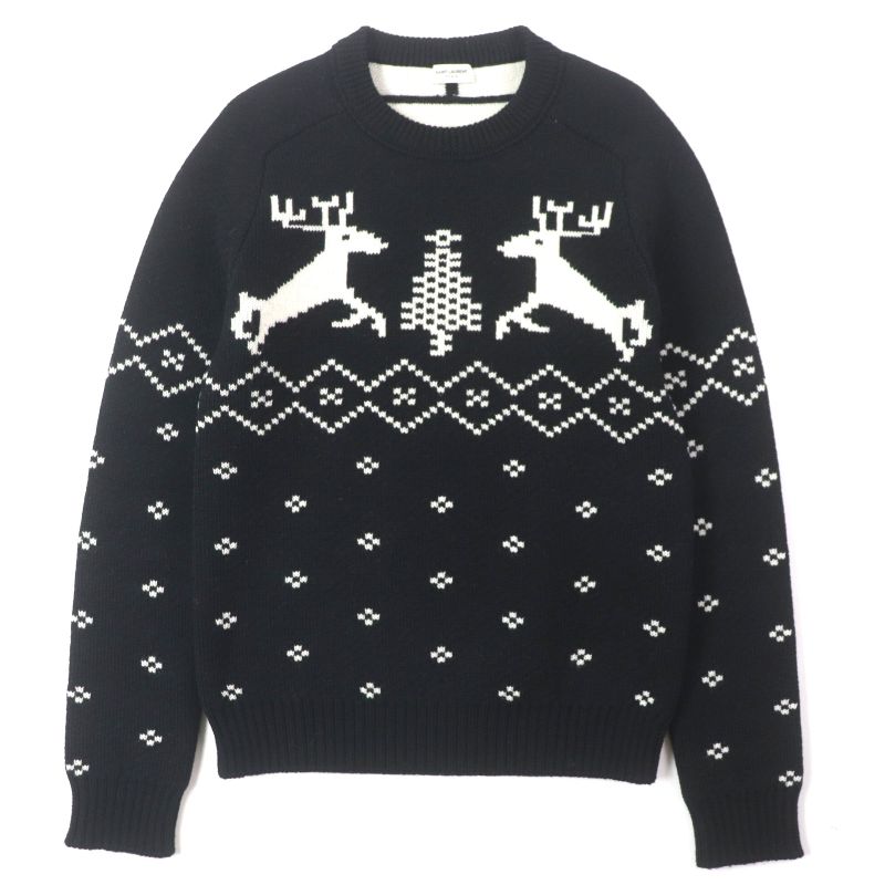  Saint Laurent Paris 2021 694838 100% Wool Reindeer Pattern Nordic Knit
