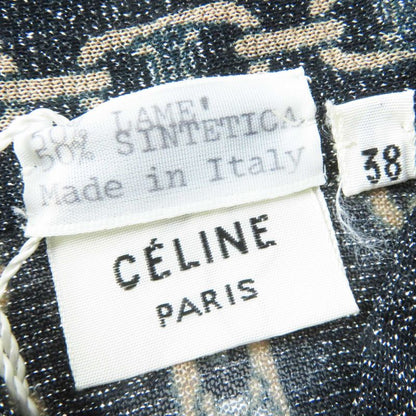 Celine Rare Old Celine Triomphe Chain Pattern Lame Long Sleeve Shirt Black