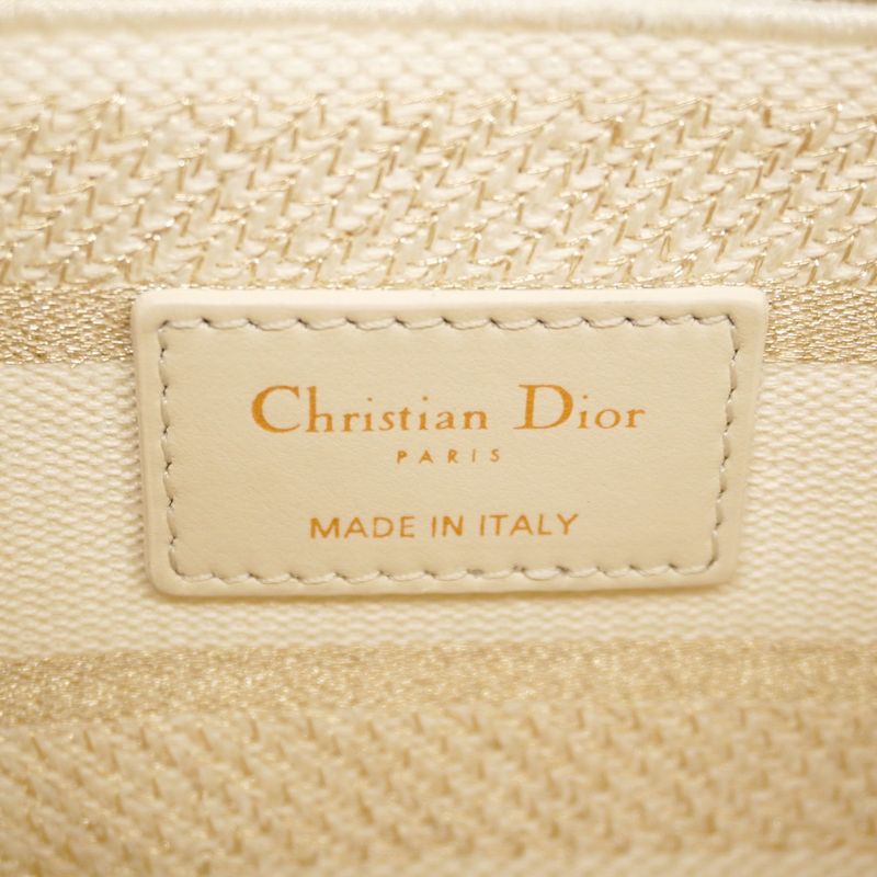 Christian Dior Handbag Lady Dior Dee Lite Canvas White Gold Chien Pan Gold