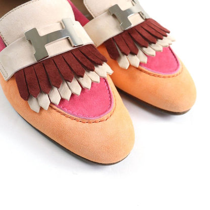 Hermes 181071z Royale Hhardware Attached Tassel Almond Toe Suede Leather Loafer