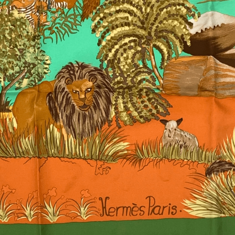 Hermes Carre 90 Nuba Mountain Nuba Mountain Scarf 100% Green Silk