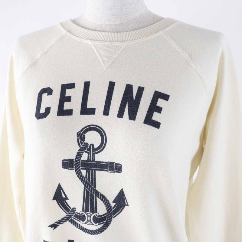 Celine 2y244450i Cotton Cashmere Anchor Print Long Sleeve Sweatshirt Off White