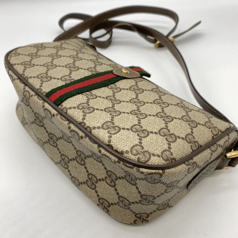 Gucci Old Gucci 89 02 Shoulder Bag GG Supreme Sherry Line Beige Brown Ladies