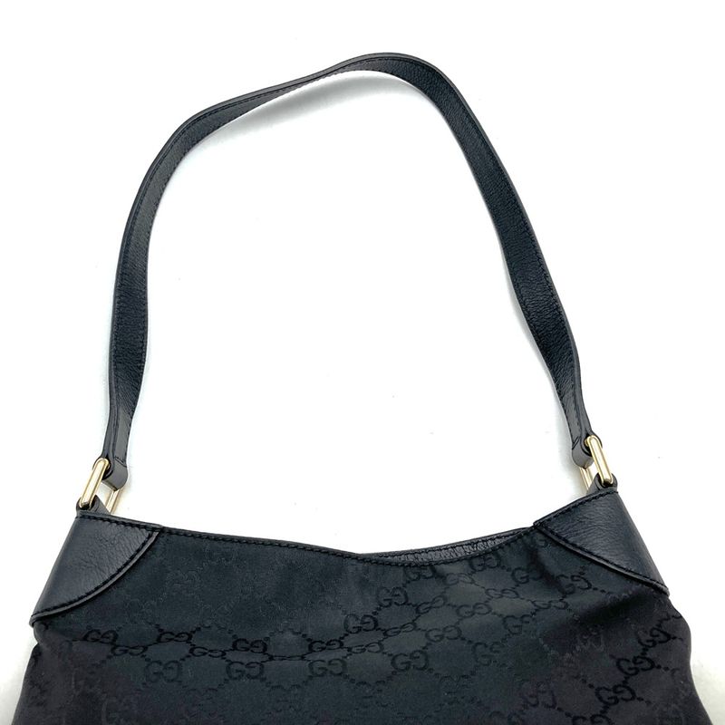 Gucci 257296 Shoulder Bag GG Nylon Leather Black Women Men