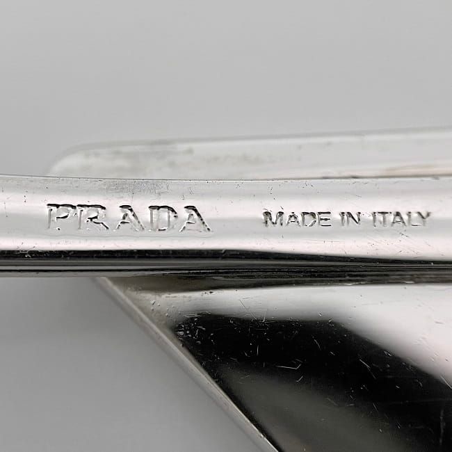 Prada Hairpin Red Silver 1if051 Unused Metal