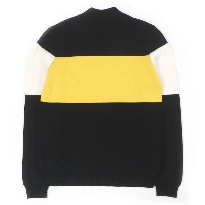 Fendi Fae541 100% Wool Mock Neck Block Collar Logo Print Knit Sweater Blackish