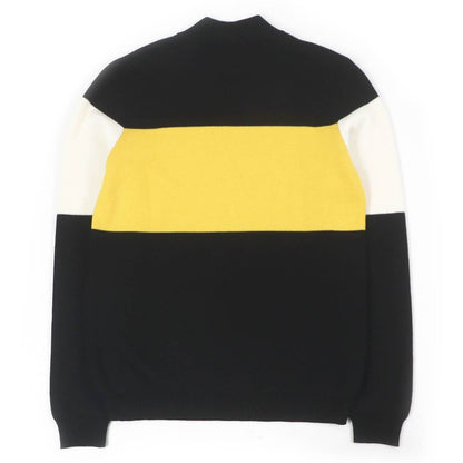 Fendi Fae541 100% Wool Mock Neck Block Collar Logo Print Knit Sweater Blackish