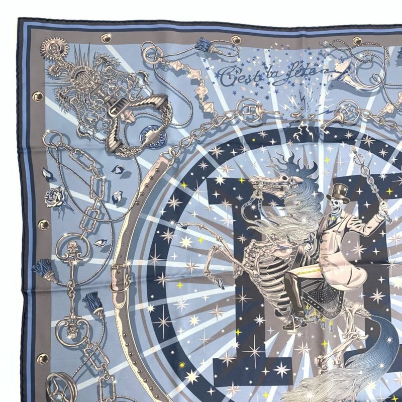 Class Hermes 20SS C'est La FETE Serafette Double Face Carre 90 Scarf "c'est La