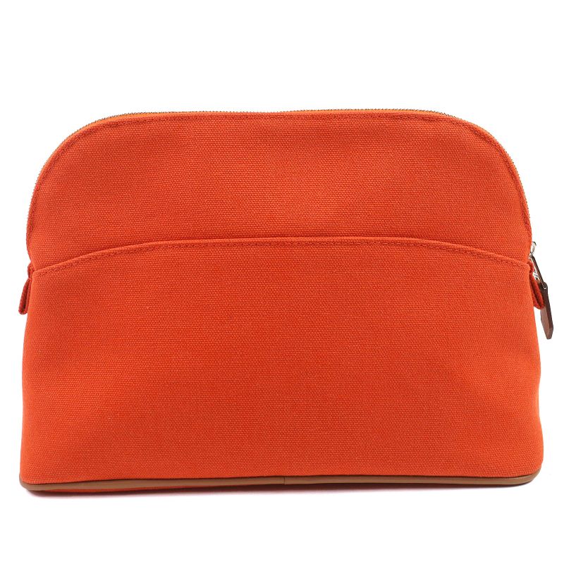 Hermes Bolide Pouch MM Cotton 100% H Logo Embroidery Leather Use Canvas