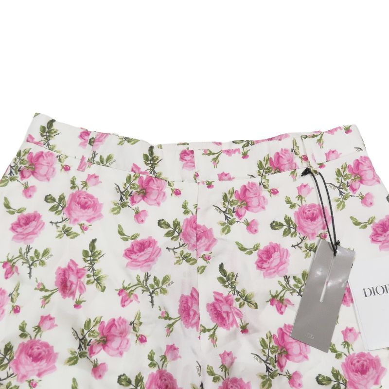 Unused 22AW DIOR Floral Rose Print Shorts Half Pants Floral 50 White Pink Mens