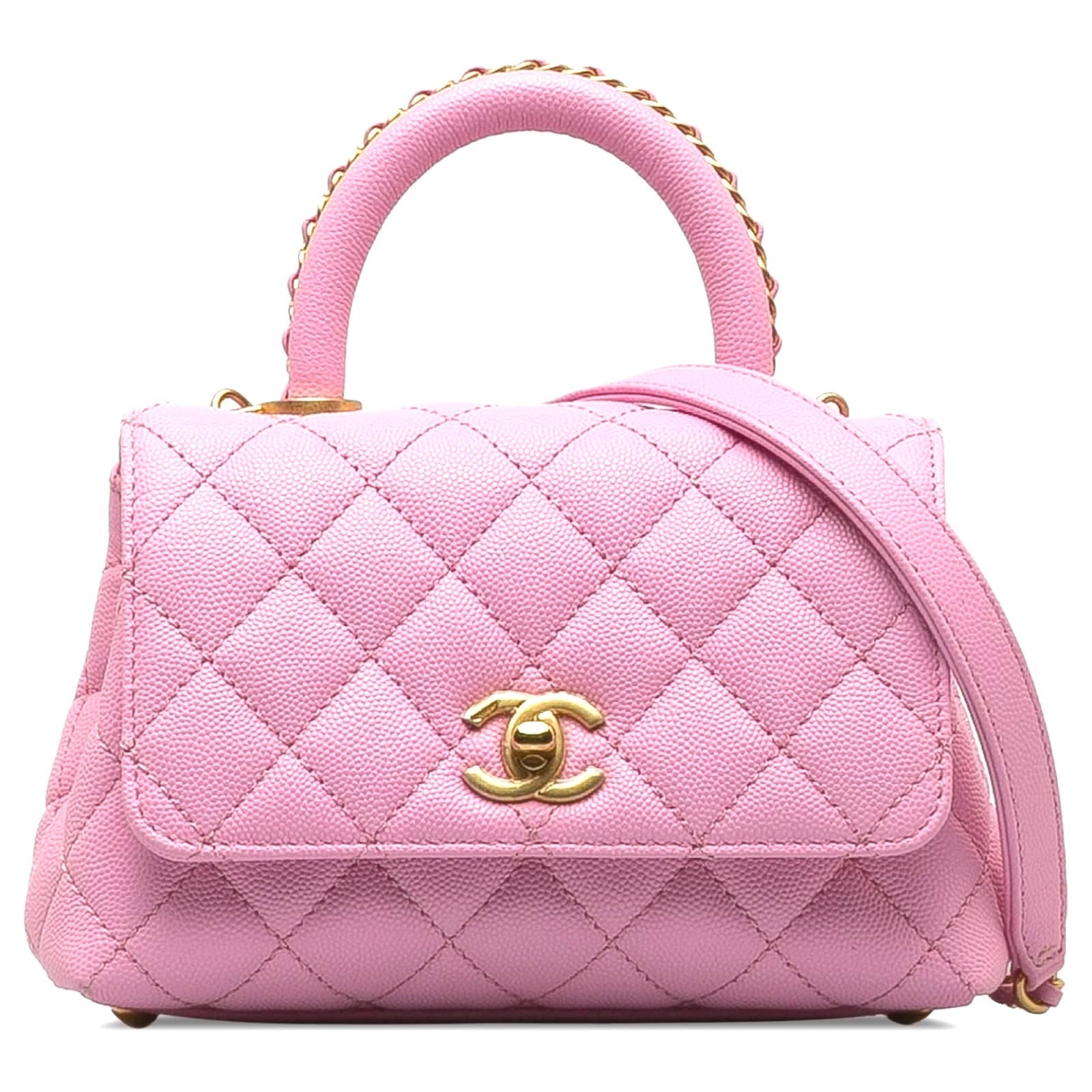 CHANEL Caviar Quilted Mini Coco Chain Handle Flap Bag Pink