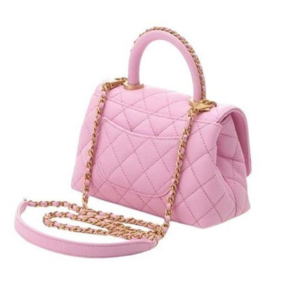 CHANEL Caviar Quilted Mini Coco Chain Handle Flap Bag Pink