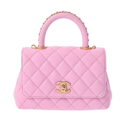 CHANEL Caviar Quilted Mini Coco Chain Handle Flap Bag Pink