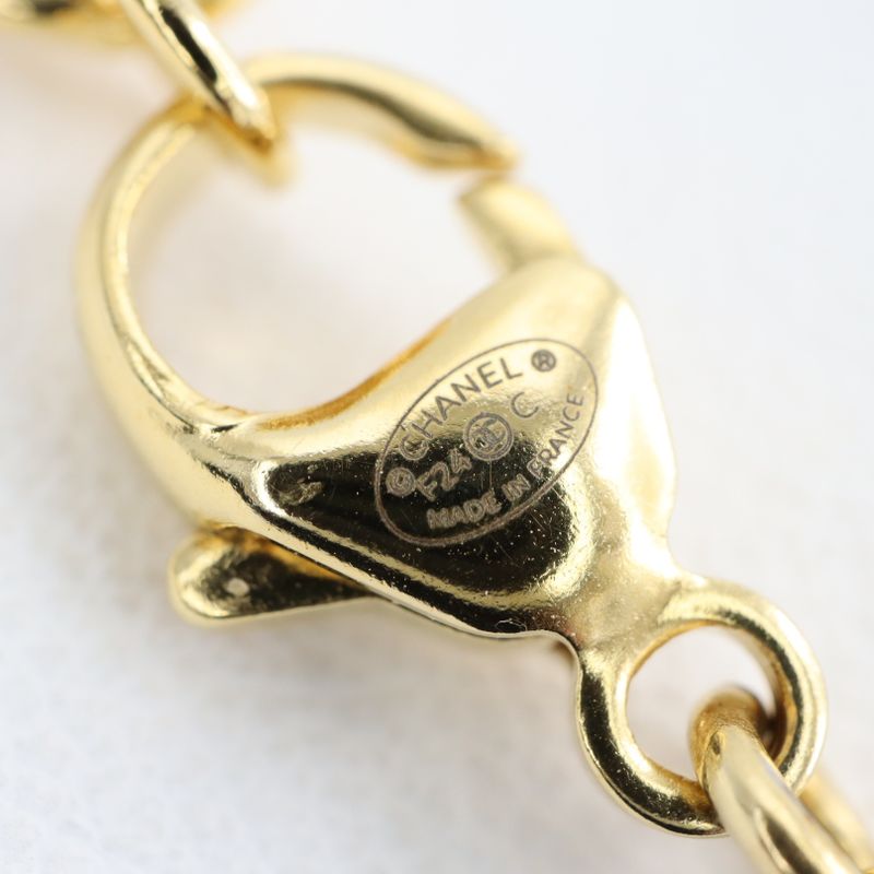 Chanel Roller Skate Necklace Pendant F24 COCO Faux Pearl Rhinestone Gold Color