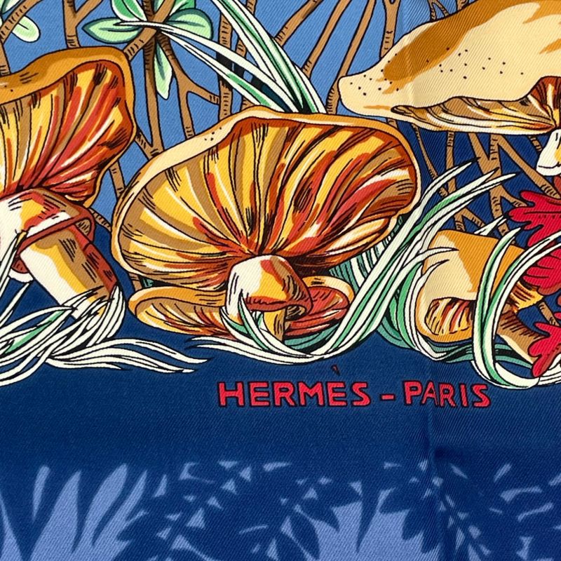 Hermes Scarf Silk L'ile Deserte None Man Island Carre 90 Navy