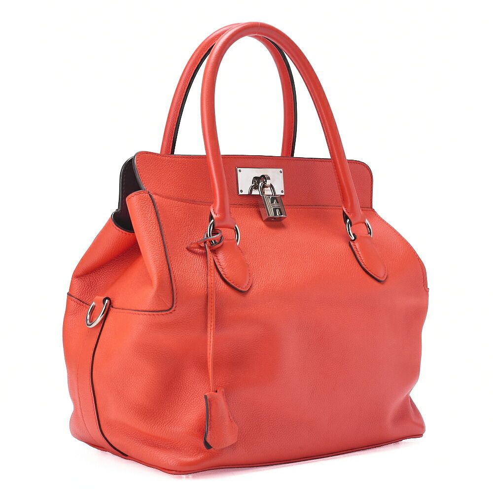 Hermes Toolbox 26 Verso Evercolor Orange Poppy X Rouge Ash Handbag With Silver