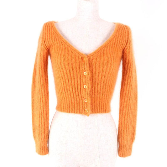 Celine 2a38t377n Mohair Silk Blend Cropped Length V-neck Long Sleeves Knit