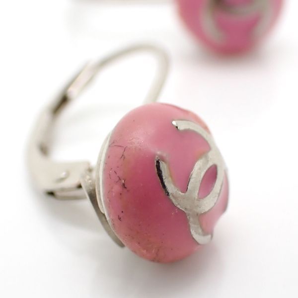 Chanel Earrings 03C Silver 925 Pink Coco Mark Mini Hook Ball SV Chanel