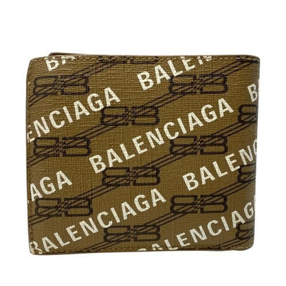 Balenciaga 594315 Wallet Fold Wallet Compact Wallet Logo Leather Beige